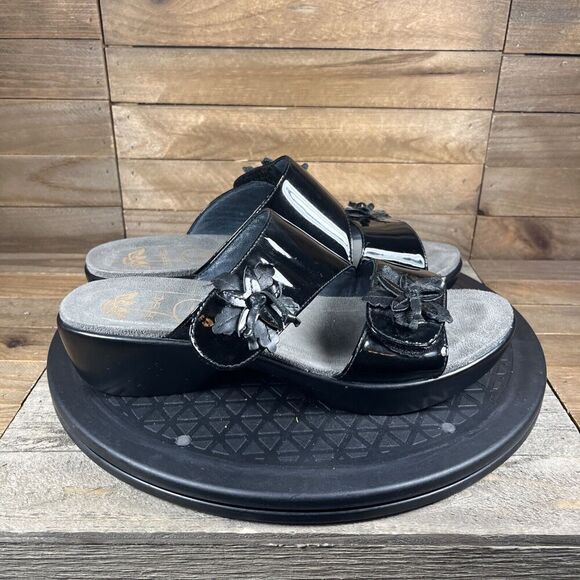 Dansko Womens Size 6.5-7 Donna Flower Black Leather Sandals Slip On Adjustable - Picture 1 of 11